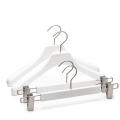 white wooden wide shoulder padded coat hanger with nickel hook